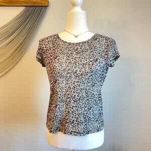 VTG Y2K 90s Liz Claiborne Blue Brown Floral Cap Sleeve T-shirt Womens Sz S